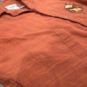 Rusty Orange Textured Fruit Embroidered Button Up